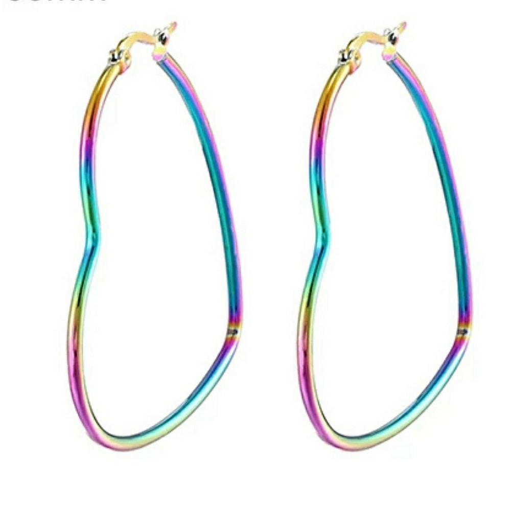 Colorful Heart Shaped Hoop Earrings Leaning Style